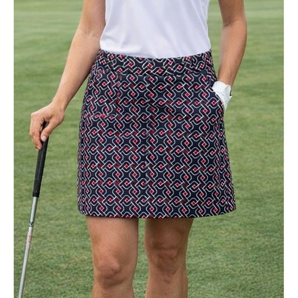 EP Pro Golf Skort Black Red White Geometric‎ Chain Link Print Size 8 Pickleball